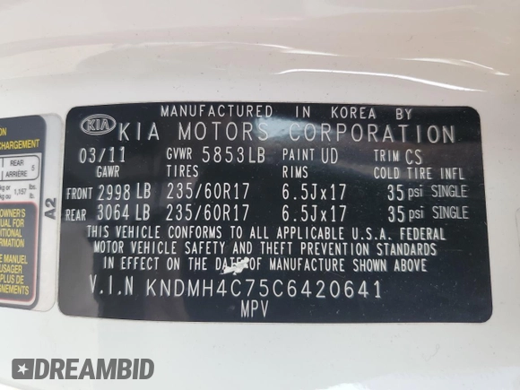 2012 Kia Sedona EX with VIN KNDMH4C75C6420641, listed as a Copart auction lot 55310425 with 212,998 mi miles and Clean Title. Bid and sale history available at carsss.com. Image 13.