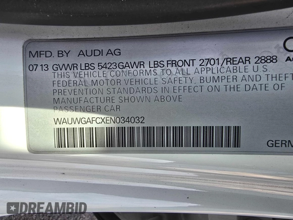 2014 Audi A7 Premium Plus z VIN WAUWGAFCXEN034032, wystawiony jako Copart lot #57720195 z przebiegiem 120 959 mil mil oraz Tytuł czysty. Historia ofert i sprzedaży dostępna na DreamBid. Obrazek 10.