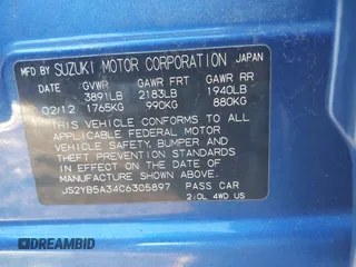 2012 Suzuki SX4 Crossover with VIN JS2YB5A34C6305897, listed as a IAAI auction lot 41176649 with 98,460 mi miles and . Bid and sale history available at DreamBid. Image 9.