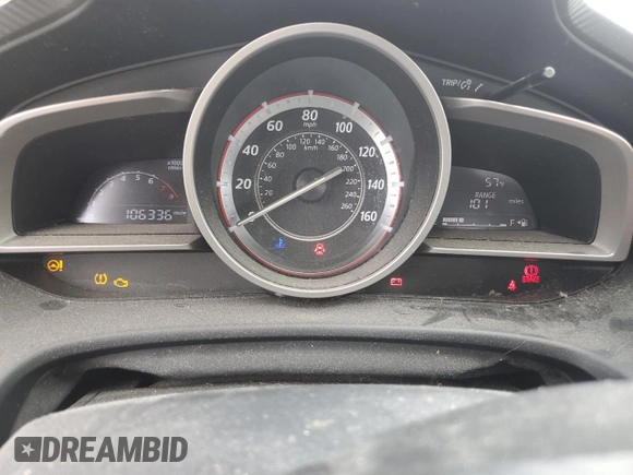 2015 Mazda 3 i SV with VIN JM1BM1T76F1232259, listed as a Copart auction lot 52756435 with 106,336 mi miles and Salvage Title. Bid and sale history available at DreamBid. Image 9.