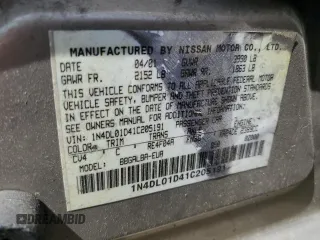 2001 Nissan Altima GXE with VIN 1N4DL01D41C205191, listed as a Copart auction lot 57157734 with 120,600 mi miles and Salvage Title. Bid and sale history available at carsss.com. Image 13.