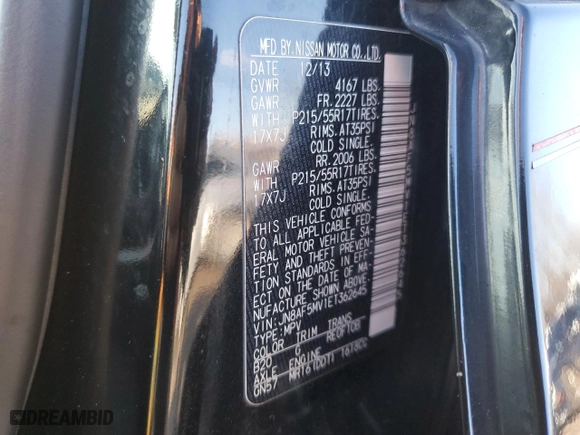 2014 Nissan Juke SL with VIN JN8AF5MV1ET362645, listed as a Copart auction lot 47501085 with 0 mi miles and Salvage Title. Bid and sale history available at carsss.com. Image 14.