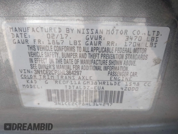 2017 Nissan Note SV с VIN 3N1CE2CP8HL364297, выставлен на аукционе IAAI как лот 42184281 с пробегом 126 135 миль миль и . История ставок и продаж доступна на DreamBid. Изображение 9.