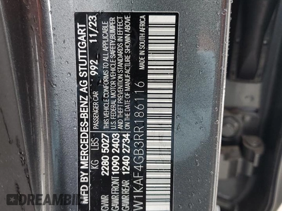 2024 Mercedes-Benz C 300 with VIN W1KAF4GB3RR186116, listed as a Copart auction lot 47445815 with Not provided miles and Salvage title. Bid and sale history available at DreamBid. Image 15.
