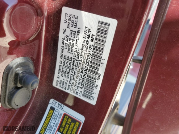 2013 Honda CR-V LX with VIN 5J6RM4H33DL032103, listed as a Copart auction lot 48662135 with 115,335 mi miles and Salvage Title. Bid and sale history available at carsss.com. Image 13.
