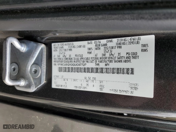 2016 Ford Escape SE with VIN 1FMCU9GX0GUC67727, listed as a Copart auction lot 51547985 with 149,680 mi miles and Clean Title. Bid and sale history available at carsss.com. Image 13.
