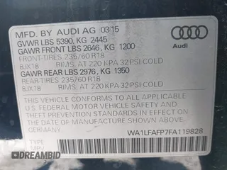 2015 Audi Q5 Premium Plus with VIN WA1LFAFP7FA119828, listed as a IAAI auction lot 41023540 with 69,087 mi miles. Bid and sale history available at carsss.com. Image 9.