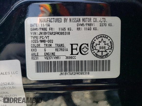 2015 Infiniti Q50 Premium z VIN JN1BV7AR2FM395318, wystawiony jako Copart lot #55029355 z przebiegiem 186 303 mil mil oraz Czysty tytuł • Clean title. Historia ofert i sprzedaży dostępna na DreamBid. Obrazek 12.