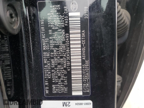 2011 Toyota Camry LE with VIN 4T1BF3EK5BU150499, listed as a Copart auction lot 53580305 with 137,064 mi miles and Salvage Title. Bid and sale history available at DreamBid. Image 12.