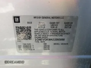 2018 Chevrolet Traverse LT Cloth with VIN 1GNEVGKW4JJ260888, listed as a Copart auction lot 65839334 with 131,692 mi miles and Salvage Title. Bid and sale history available at carsss.com. Image 13.