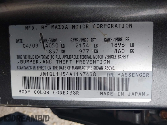 2010 Mazda 3 s Grand Touring with VIN JM1BL1H54A1147438, listed as a IAAI auction lot 41957141 with 143,655 mi miles. Bid and sale history available at carsss.com. Image 9.