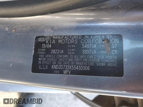 2005 Kia Sorento LX with VIN KNDJD733X55410306, listed as a Copart auction lot 45815005 with 104,153 mi miles and Salvage Title. Bid and sale history available at DreamBid. Image 15.