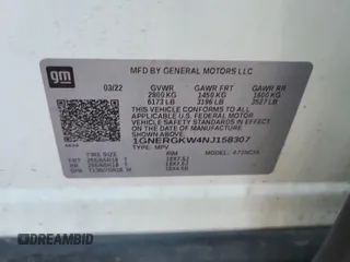 2022 Chevrolet Traverse LT Cloth с VIN 1GNERGKW4NJ158307, выставлен на аукционе IAAI как лот 42774214 с пробегом 60 990 миль миль и . История ставок и продаж доступна на DreamBid. Изображение 40.