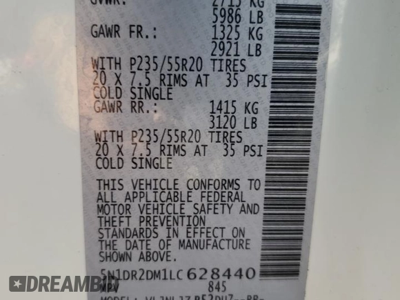 2020 Nissan Pathfinder Platinum with VIN 5N1DR2DM1LC628440, listed as a Copart auction lot 78098474 with 42,364 mi miles and Salvage Title. Bid and sale history available at carsss.com. Image 14.