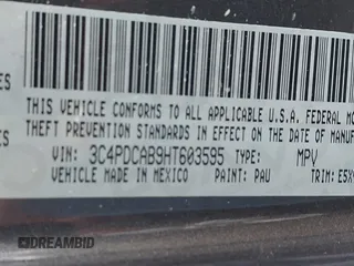 2017 Dodge Journey SE with VIN 3C4PDCAB9HT603595, listed as a IAAI auction lot 41914690 with 104,960 mi miles and . Bid and sale history available at DreamBid. Image 9.