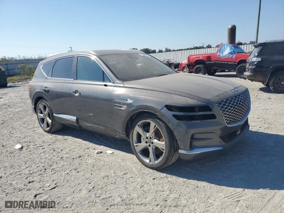 2023 Genesis GV80 with VIN KMUHBDSB0PU111862, listed as a Copart auction lot 77570374 with 24,585 mi miles and Salvage Title. Bid and sale history available at carsss.com. Image 4.