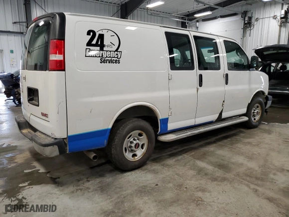 2019 GMC Savana Cargo Van with VIN 1GTW7AFGXK1363256, listed as a Copart auction lot 86720514 with 128,927 mi miles and Salvage Title. Bid and sale history available at carsss.com. Image 3.