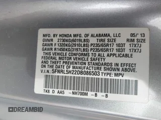 2013 Honda Odyssey LX with VIN 5FNRL5H22DB086503, listed as a IAAI auction lot 42133471 with 223,200 mi miles and . Bid and sale history available at carsss.com. Image 9.