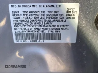 2017 Honda Pilot Touring with VIN 5FNYF6H9XHB074322, listed as a Copart auction lot 46639135 with 79,509 mi miles and Salvage Title. Bid and sale history available at DreamBid. Image 13.
