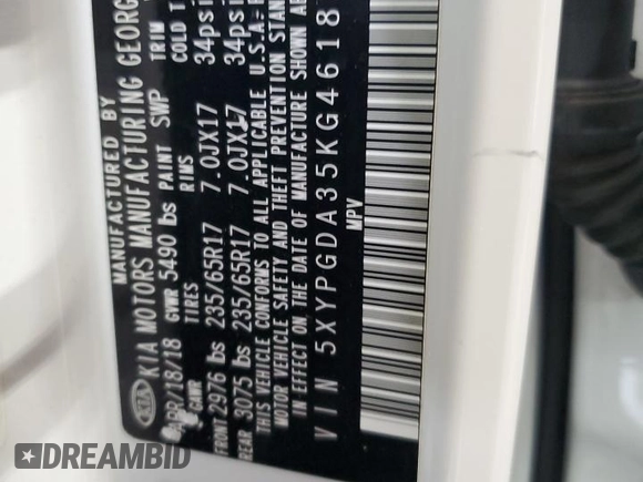 2019 Kia Sorento LX with VIN 5XYPGDA35KG461864, listed as a Copart auction lot 49346355 with 80,963 mi miles and Salvage Title. Bid and sale history available at DreamBid. Image 14.