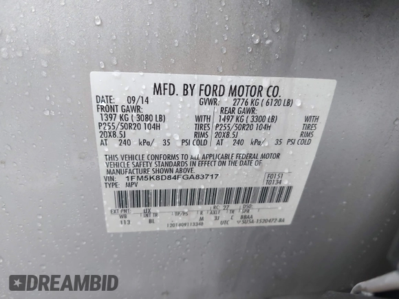 2015 Ford Explorer XLT with VIN 1FM5K8D84FGA83717, listed as a IAAI auction lot 41446111 with 88,876 mi miles and . Bid and sale history available at carsss.com. Image 9.