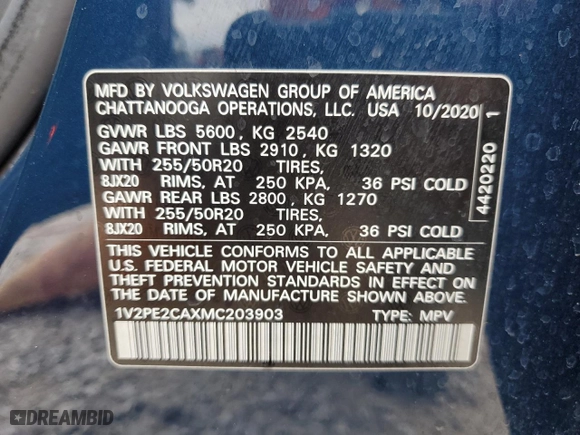 2021 Volkswagen Atlas Cross Sport 3.6L V6 SE w/Technology R-Line with VIN 1V2PE2CAXMC203903, listed as a Copart auction lot 87243404 with 47,012 mi miles and Salvage Title. Bid and sale history available at carsss.com. Image 13.