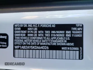 2019 Porsche Cayenne S with VIN WP1AB2AY5KDA64026, listed as a Copart auction lot 87236094 with Not provided miles and Non repairable. Bid and sale history available at DreamBid. Image 13.