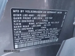 2010 Volkswagen Tiguan SEL with VIN WVGBV7AX0AW000279, listed as a IAAI auction lot 41389452 with 87,258 mi miles and . Bid and sale history available at DreamBid. Image 9.