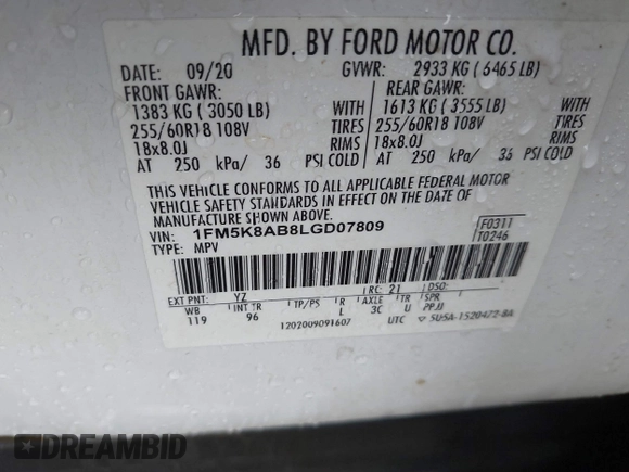2020 Ford Police Interceptor Utility z VIN 1FM5K8AB8LGD07809, wystawiony jako IAAI lot #41888266 z przebiegiem 39 927 mil mil oraz . Historia ofert i sprzedaży dostępna na DreamBid. Obrazek 9.