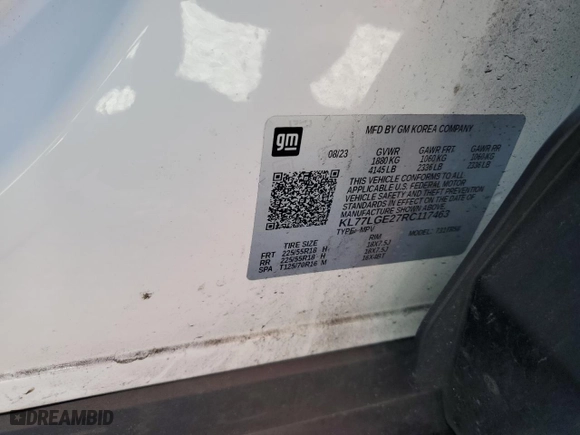 2024 Chevrolet Trax 1RS with VIN KL77LGE27RC117463, listed as a Copart auction lot 49253985 with 24,194 mi miles and Salvage Title. Bid and sale history available at carsss.com. Image 13.