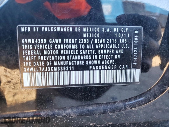 2012 Volkswagen Jetta TDI w/Premium with VIN 3VWLL7AJ3CM339211, listed as a Copart auction lot 83960074 with 112,942 mi miles and Salvage title. Bid and sale history available at DreamBid. Image 15.