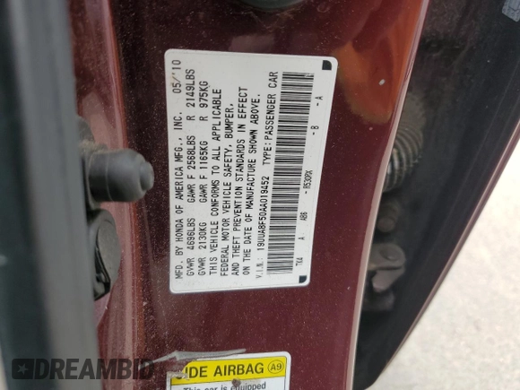 2010 Acura TL Tech with VIN 19UUA8F50AA019452, listed as a Copart auction lot 53091305 with 212,605 mi miles and Salvage Title. Bid and sale history available at carsss.com. Image 12.