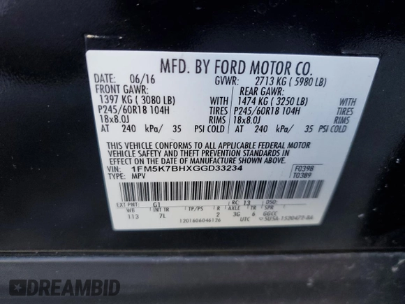2016 Ford Explorer with VIN 1FM5K7BHXGGD33234, listed as a Copart auction lot 43877115 with 131,640 mi miles and Salvage title. Bid and sale history available at DreamBid. Image 15.