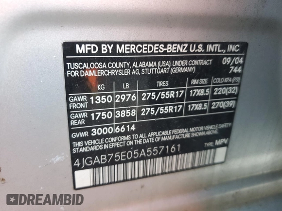 2005 Mercedes-Benz M 500 z VIN 4JGAB75E05A557161, wystawiony jako Copart lot #89368305 z przebiegiem 185 929 mil mil oraz Czysty tytuł • Clean title. Historia ofert i sprzedaży dostępna na DreamBid. Obrazek 13.