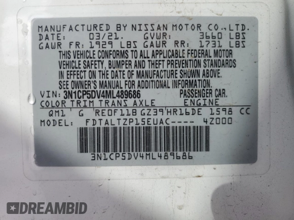 2021 Nissan Kicks SR with VIN 3N1CP5DV4ML489686, listed as a Copart auction lot 49098215 with 50,881 mi miles and Salvage Title. Bid and sale history available at carsss.com. Image 16.