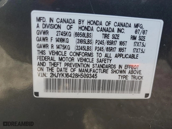 2008 Honda Ridgeline RTS with VIN 2HJYK16428H509345, listed as a Copart auction lot 50499645 with 115,708 mi miles and Salvage Title. Bid and sale history available at carsss.com. Image 14.