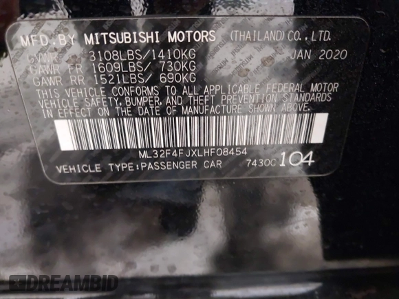 2020 Mitsubishi Mirage SE z VIN ML32F4FJXLHF08454, wystawiony jako IAAI lot #41593362 z przebiegiem 38 313 mil mil oraz . Historia ofert i sprzedaży dostępna na DreamBid. Obrazek 9.