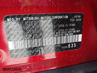 2024 Mitsubishi Outlander SE with VIN JA4J4VA89RZ050540, listed as a IAAI auction lot 42047361 with 21,288 mi miles. Bid and sale history available at carsss.com. Image 9.