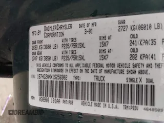 2001 Dodge Dakota Sport z VIN 1B7HG2ANX1S256902, wystawiony jako IAAI lot #42037703 z przebiegiem 121 914 mil mil oraz . Historia ofert i sprzedaży dostępna na DreamBid. Obrazek 9.