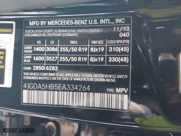 2014 Mercedes-Benz M-Class ML 350 with VIN 4JGDA5HB5EA334264, listed as a IAAI auction lot 41154262 with 91,151 mi miles. Bid and sale history available at carsss.com. Image 9.