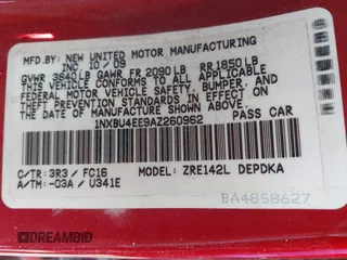 2010 Toyota Corolla with VIN 1NXBU4EE9AZ260962, listed as a IAAI auction lot 41847582 with 237,533 mi miles and . Bid and sale history available at DreamBid. Image 9.