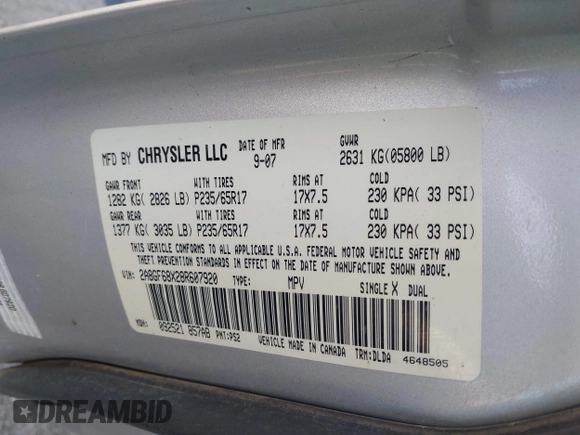 2008 Chrysler Pacifica Touring with VIN 2A8GF68X28R607920, listed as a IAAI auction lot 42510406 with 188,598 mi miles and . Bid and sale history available at DreamBid. Image 9.