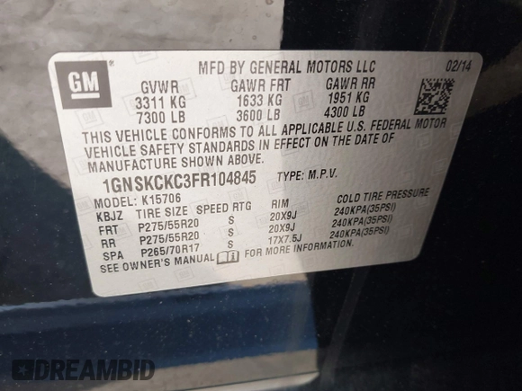 2015 Chevrolet Tahoe LTZ z VIN 1GNSKCKC3FR104845, wystawiony jako IAAI lot #42291785 z przebiegiem 75 047 mil mil oraz . Historia ofert i sprzedaży dostępna na DreamBid. Obrazek 9.