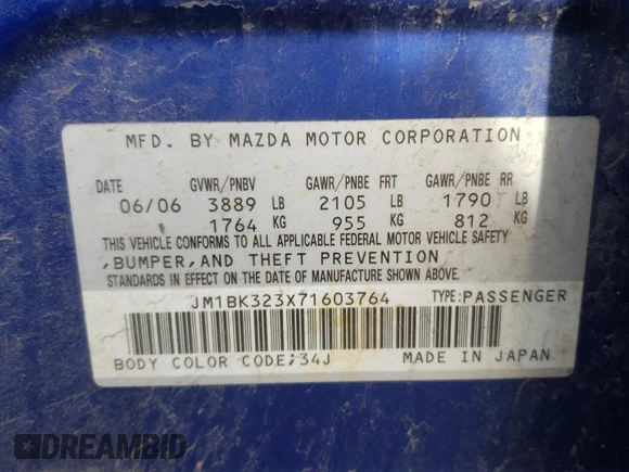 2007 Mazda 3 S Sport with VIN JM1BK323X71603764, listed as a Copart auction lot 80986284 with 129,811 mi miles and Non Repairable. Bid and sale history available at carsss.com. Image 13.