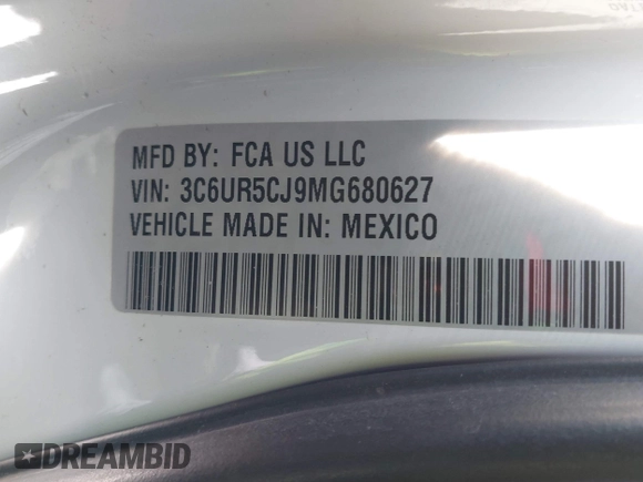 2021 Ram 2500 Tradesman with VIN 3C6UR5CJ9MG680627, listed as a IAAI auction lot 41100512 with 39,626 mi miles. Bid and sale history available at carsss.com. Image 9.