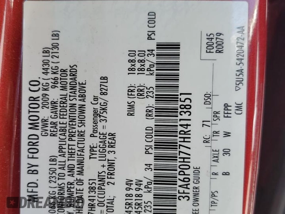 2017 Ford Fusion SE z VIN 3FA6P0H77HR413851, wystawiony jako Copart lot #51806965 z przebiegiem 98 269 mil mil oraz Szkoda całkowita • Salvage title. Historia ofert i sprzedaży dostępna na DreamBid. Obrazek 13.