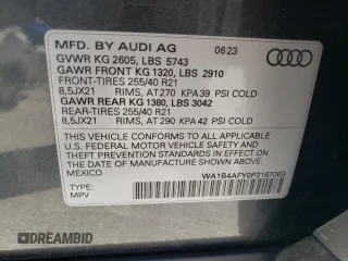 2023 Audi SQ5 Premium Plus with VIN WA1B4AFY0P2167063, listed as a Copart auction lot 39869674 with 12,008 mi miles and . Bid and sale history available at DreamBid. Image 13.