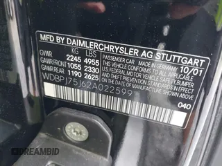 2002 Mercedes-Benz CL 500/600 with VIN WDBPJ75J62A022599, listed as a IAAI auction lot 42095351 with 114,684 mi miles and . Bid and sale history available at DreamBid. Image 9.