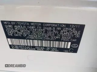 2012 Lexus ES 330 with VIN JTHBK1EG4C2485457, listed as a IAAI auction lot 42723326 with 204,256 mi miles and . Bid and sale history available at DreamBid. Image 9.