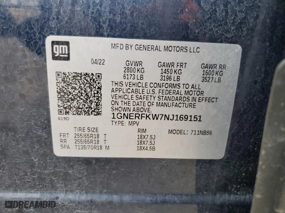 2022 Chevrolet Traverse LS with VIN 1GNERFKW7NJ169151, listed as a Copart auction lot 44131945 with 45,178 mi miles and Salvage Title. Bid and sale history available at carsss.com. Image 14.